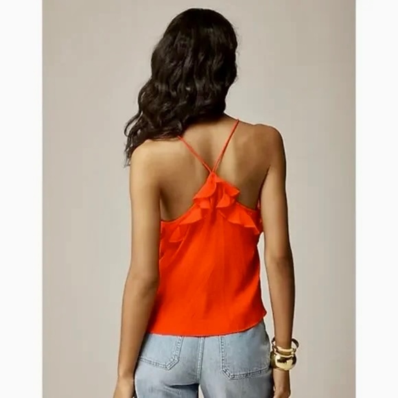 J. CREW Drapey Ruffle Tank Top Airy Chiffon Orange Red Gauzy Ruffles X-Large - Picture 8 of 15